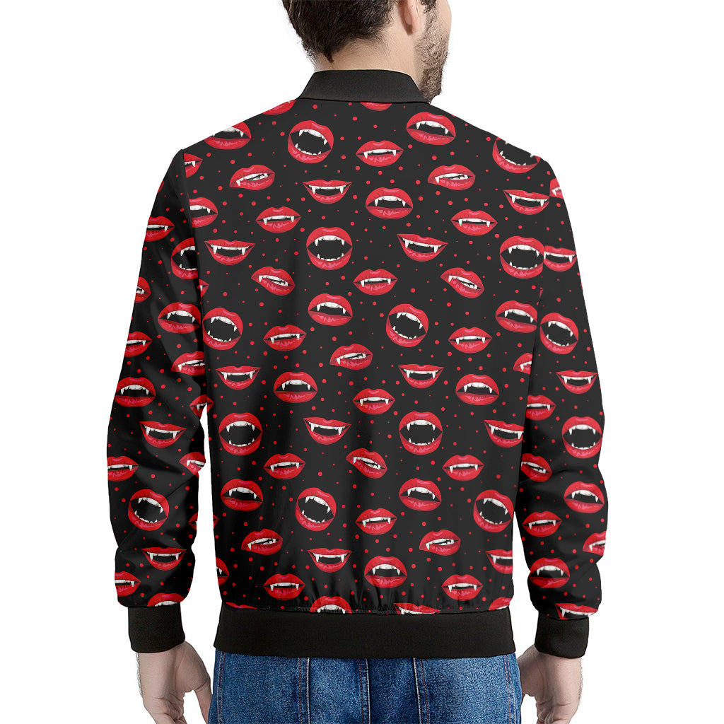 Red Halloween Vampire Lips Pattern Print Men's Bomber Jacket