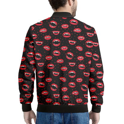 Red Halloween Vampire Lips Pattern Print Men's Bomber Jacket