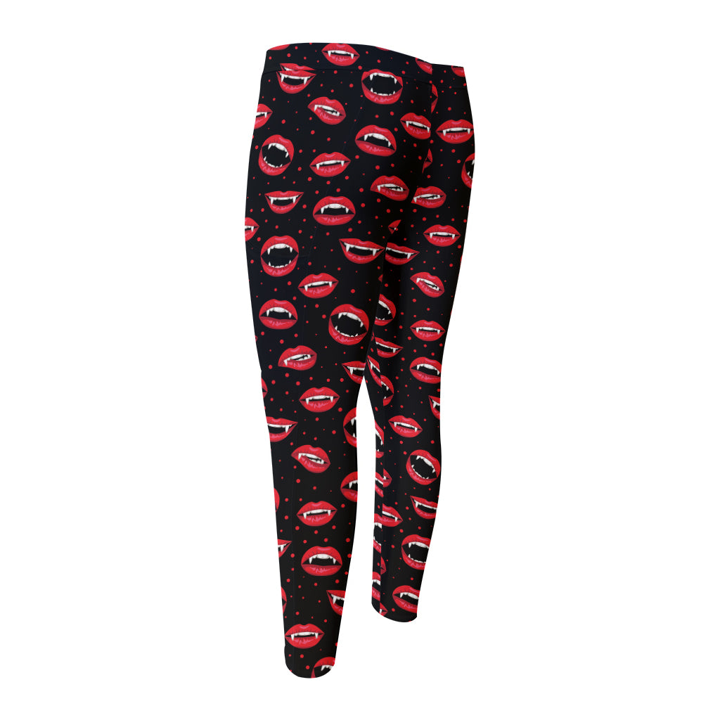 Red Halloween Vampire Lips Pattern Print Men's Compression Pants