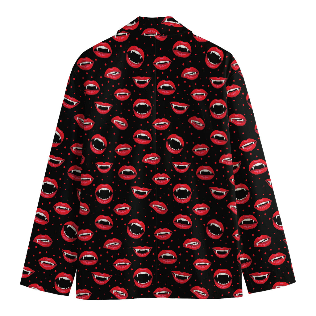 Red Halloween Vampire Lips Pattern Print Men's Cotton Blazer