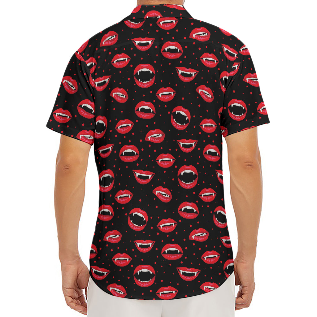 Red Halloween Vampire Lips Pattern Print Men's Deep V-Neck Shirt