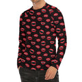 Red Halloween Vampire Lips Pattern Print Men's Long Sleeve Rash Guard