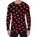 Red Halloween Vampire Lips Pattern Print Men's Long Sleeve T-Shirt