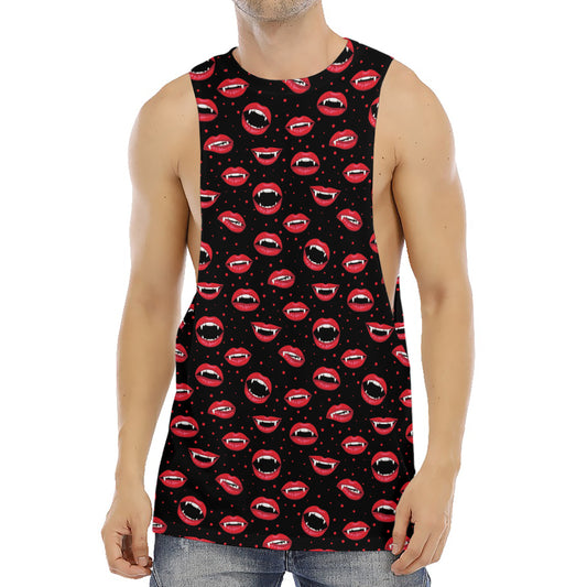 Red Halloween Vampire Lips Pattern Print Men's Muscle Tank Top