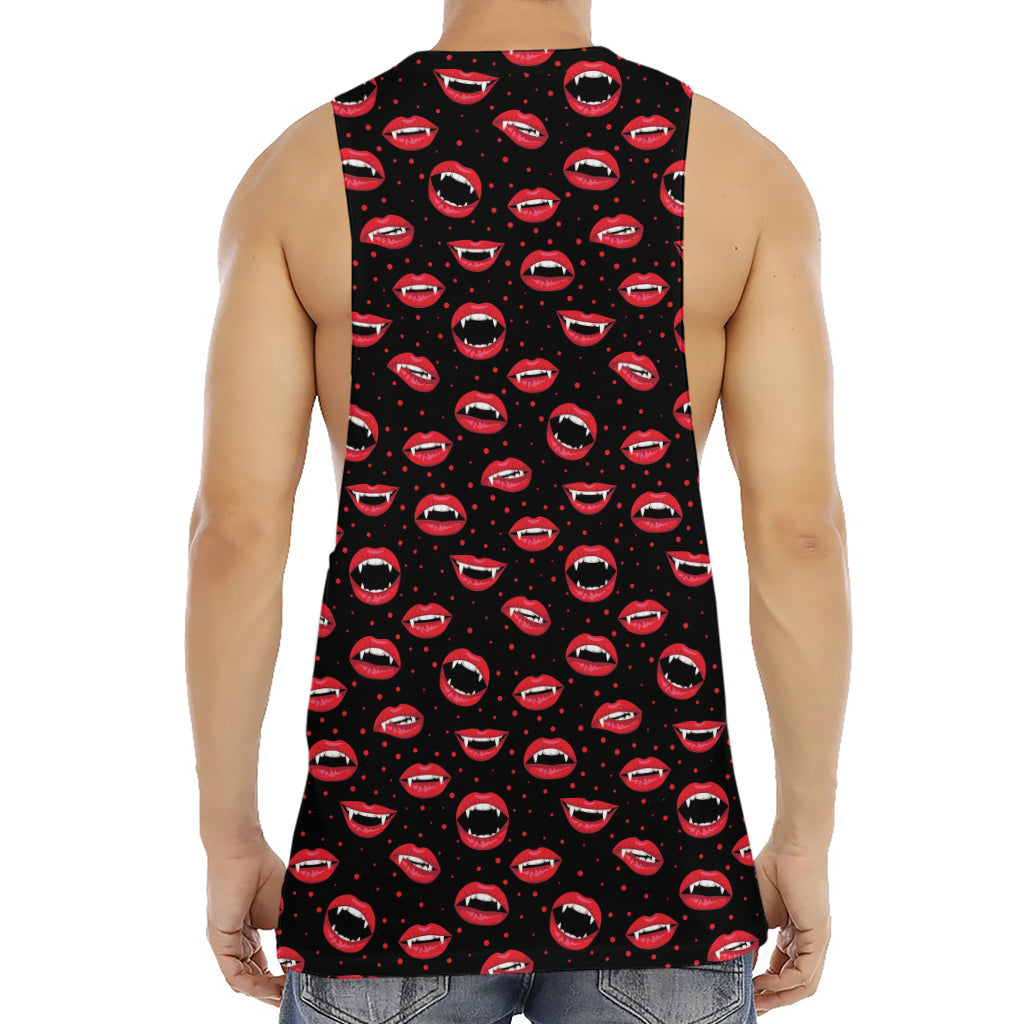 Red Halloween Vampire Lips Pattern Print Men's Muscle Tank Top