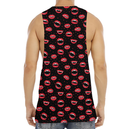 Red Halloween Vampire Lips Pattern Print Men's Muscle Tank Top