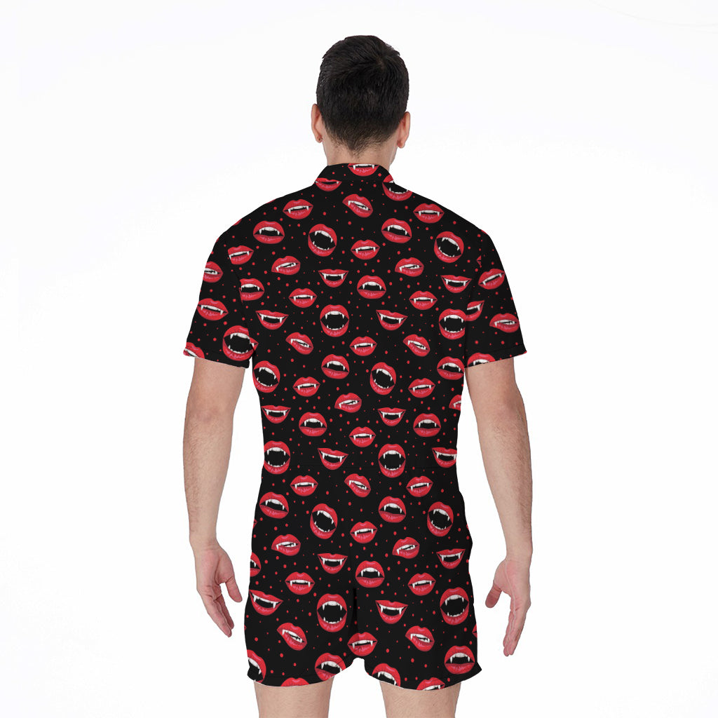 Red Halloween Vampire Lips Pattern Print Men's Rompers