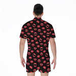 Red Halloween Vampire Lips Pattern Print Men's Rompers