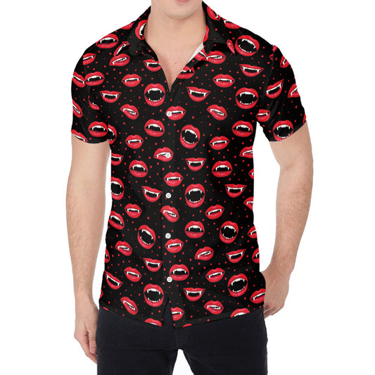 Red Halloween Vampire Lips Pattern Print Men's Shirt