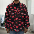 Red Halloween Vampire Lips Pattern Print Men's Shirt Jacket