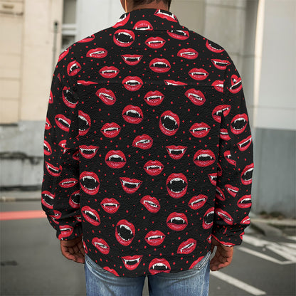Red Halloween Vampire Lips Pattern Print Men's Shirt Jacket