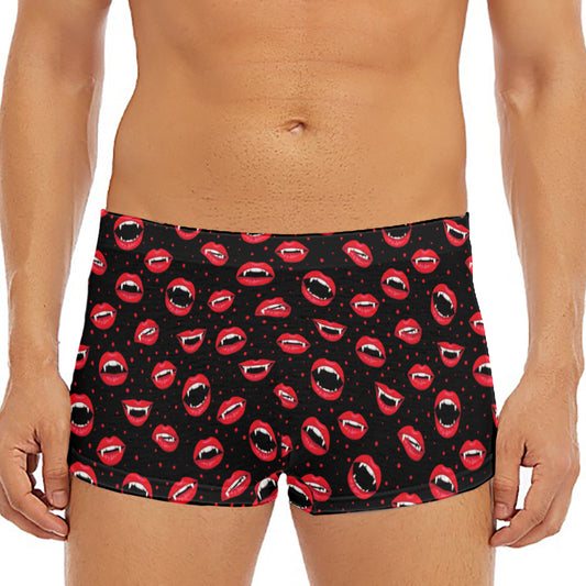 Red Halloween Vampire Lips Pattern Print Men's Short Boxer Briefs