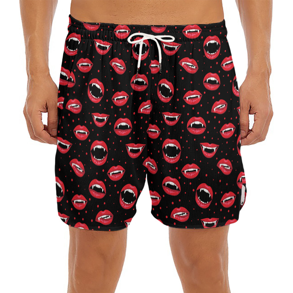 Red Halloween Vampire Lips Pattern Print Men's Split Running Shorts
