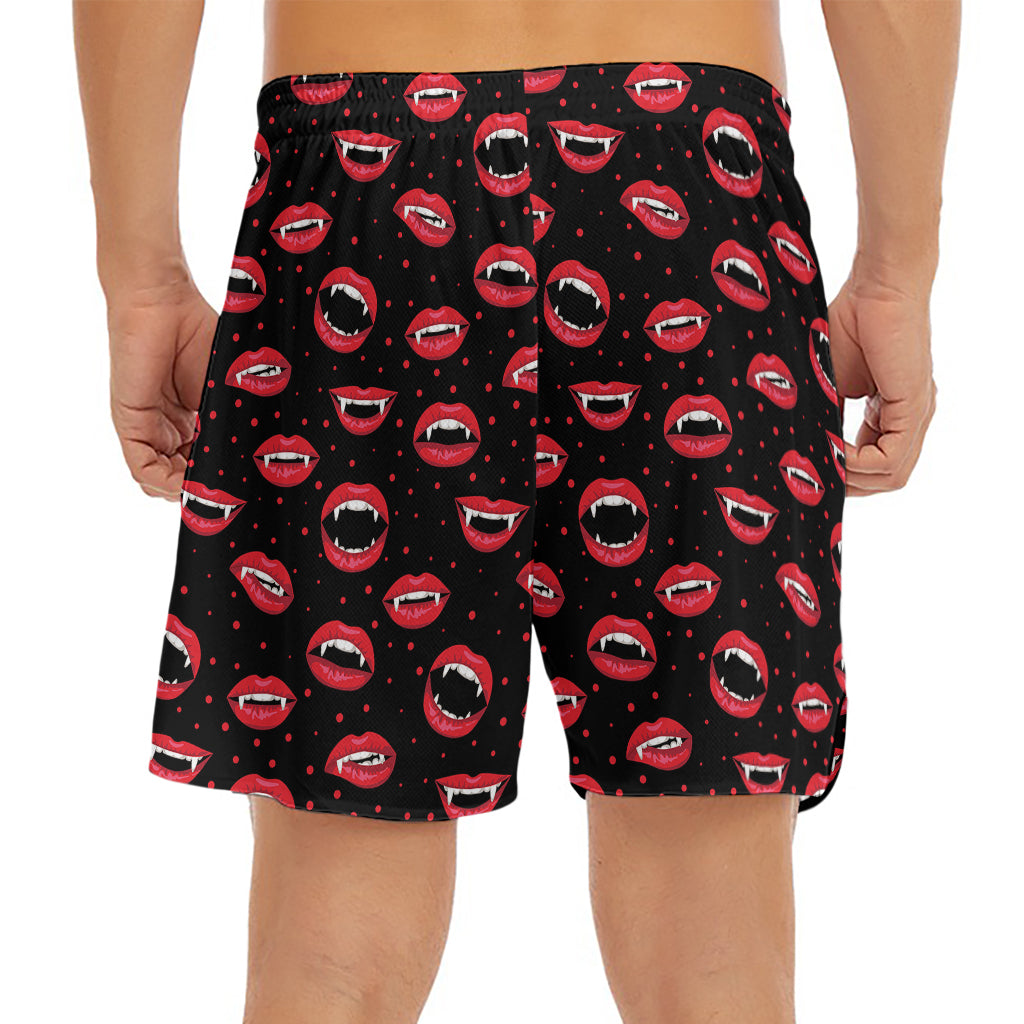 Red Halloween Vampire Lips Pattern Print Men's Split Running Shorts
