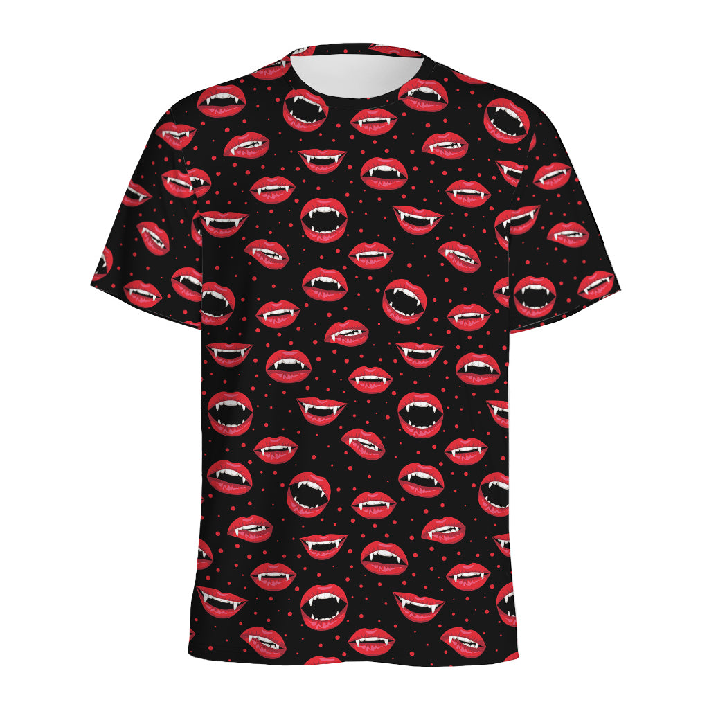 Red Halloween Vampire Lips Pattern Print Men's Sports T-Shirt