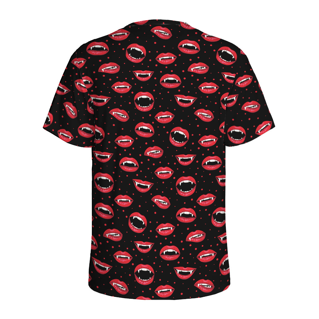 Red Halloween Vampire Lips Pattern Print Men's Sports T-Shirt