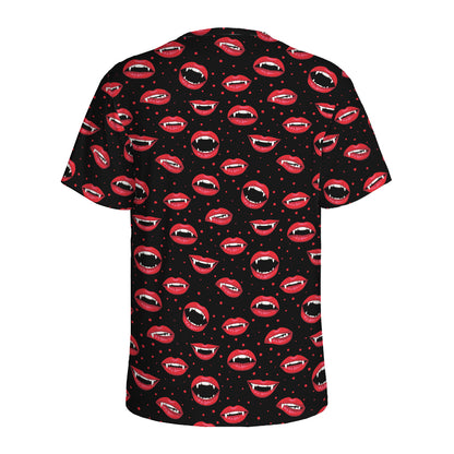 Red Halloween Vampire Lips Pattern Print Men's Sports T-Shirt
