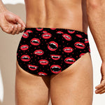 Red Halloween Vampire Lips Pattern Print Men's Swim Briefs