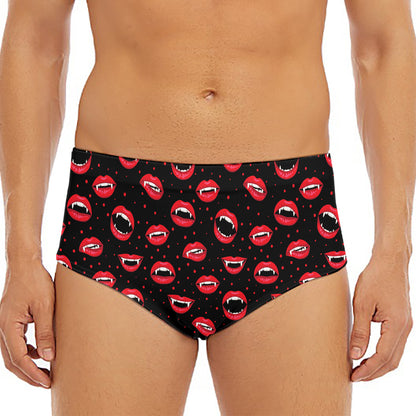 Red Halloween Vampire Lips Pattern Print Men's Triangle Swim Briefs