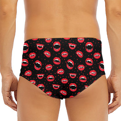 Red Halloween Vampire Lips Pattern Print Men's Triangle Swim Briefs