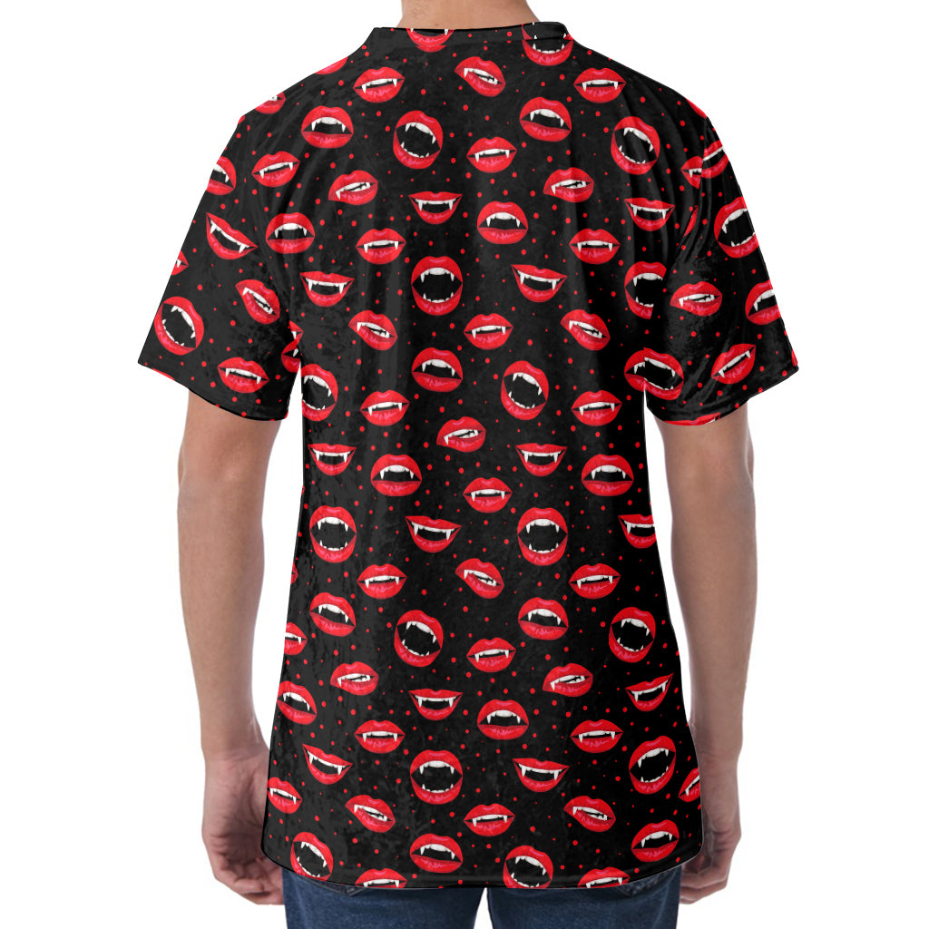Red Halloween Vampire Lips Pattern Print Men's Velvet T-Shirt