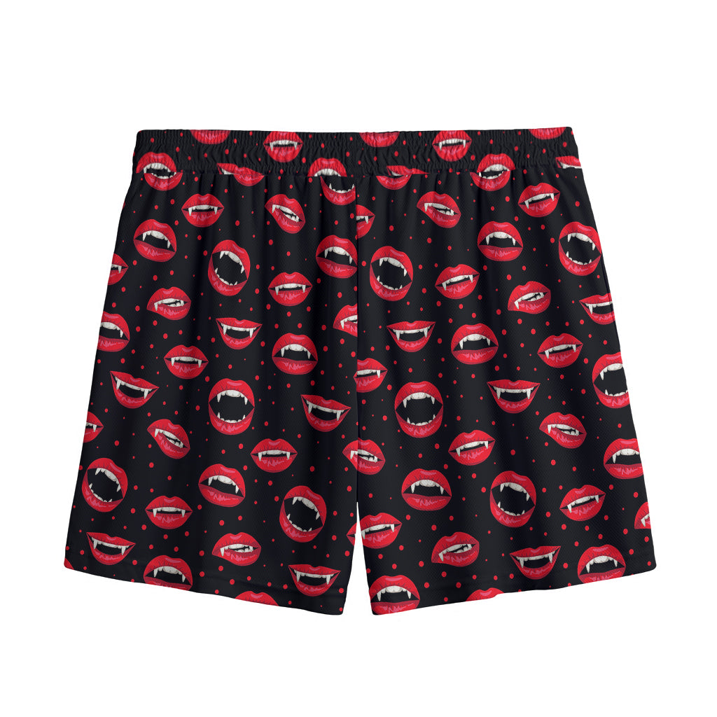 Red Halloween Vampire Lips Pattern Print Mesh Shorts