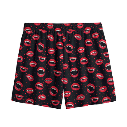 Red Halloween Vampire Lips Pattern Print Mesh Shorts