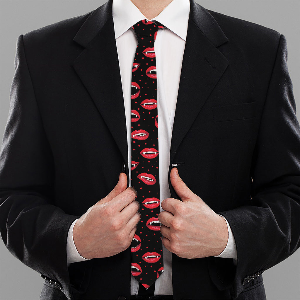 Red Halloween Vampire Lips Pattern Print Necktie