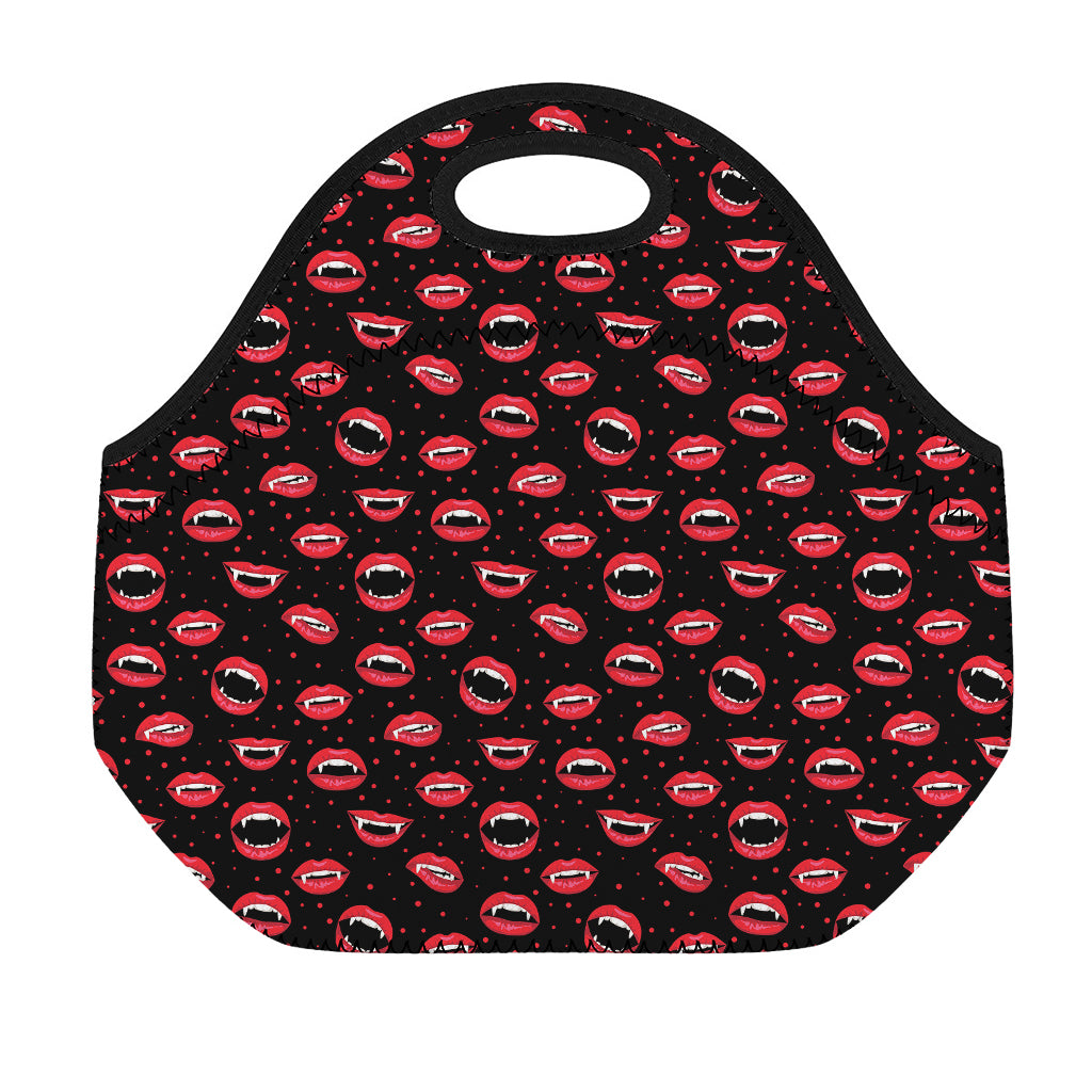 Red Halloween Vampire Lips Pattern Print Neoprene Lunch Bag