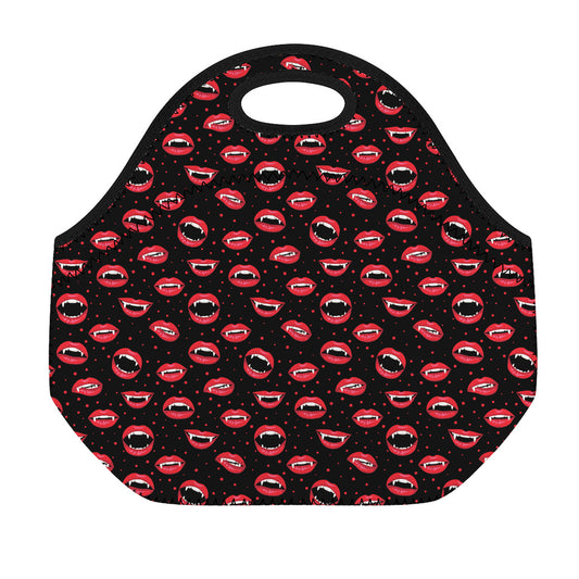 Red Halloween Vampire Lips Pattern Print Neoprene Lunch Bag