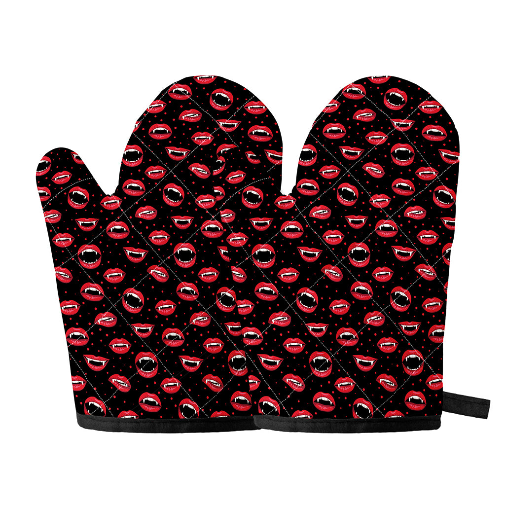 Red Halloween Vampire Lips Pattern Print Oven Mitts