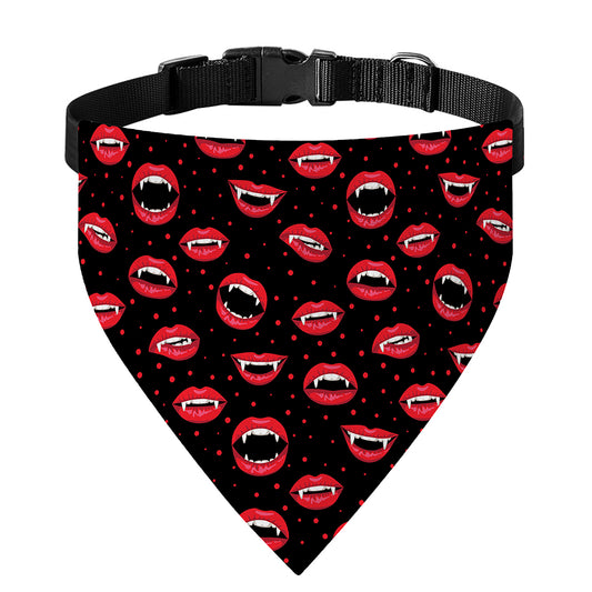 Red Halloween Vampire Lips Pattern Print Over The Collar Dog Bandana