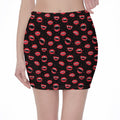 Red Halloween Vampire Lips Pattern Print Pencil Mini Skirt