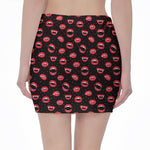 Red Halloween Vampire Lips Pattern Print Pencil Mini Skirt