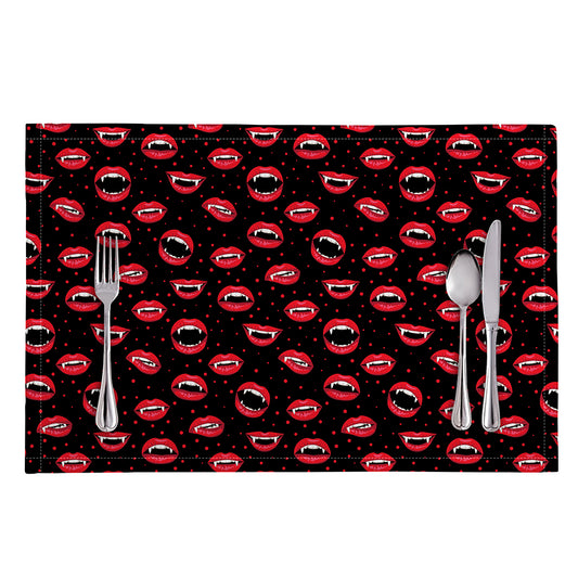 Red Halloween Vampire Lips Pattern Print Placemat