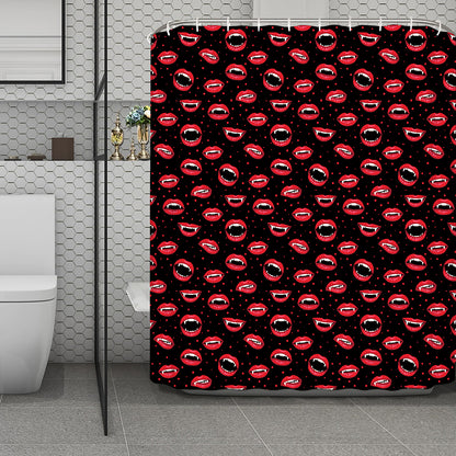 Red Halloween Vampire Lips Pattern Print Polyester Shower Curtain