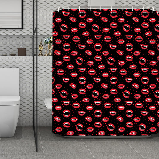 Red Halloween Vampire Lips Pattern Print Polyester Shower Curtain