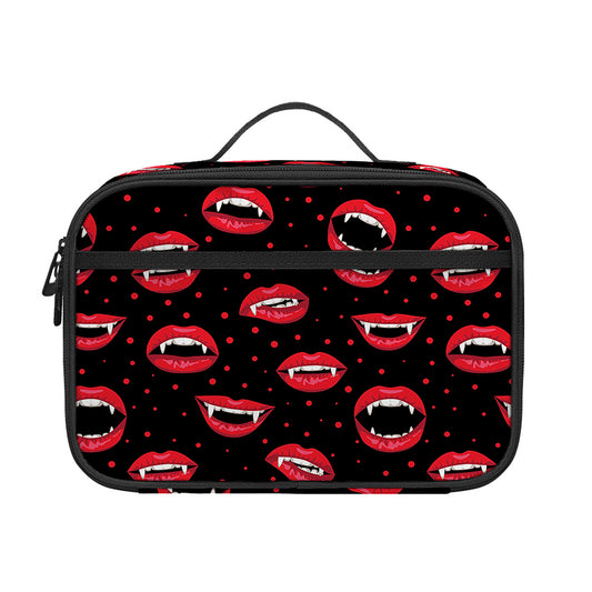 Red Halloween Vampire Lips Pattern Print Portable Lunch Bag