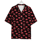 Red Halloween Vampire Lips Pattern Print Rayon Hawaiian Shirt