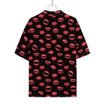 Red Halloween Vampire Lips Pattern Print Rayon Hawaiian Shirt