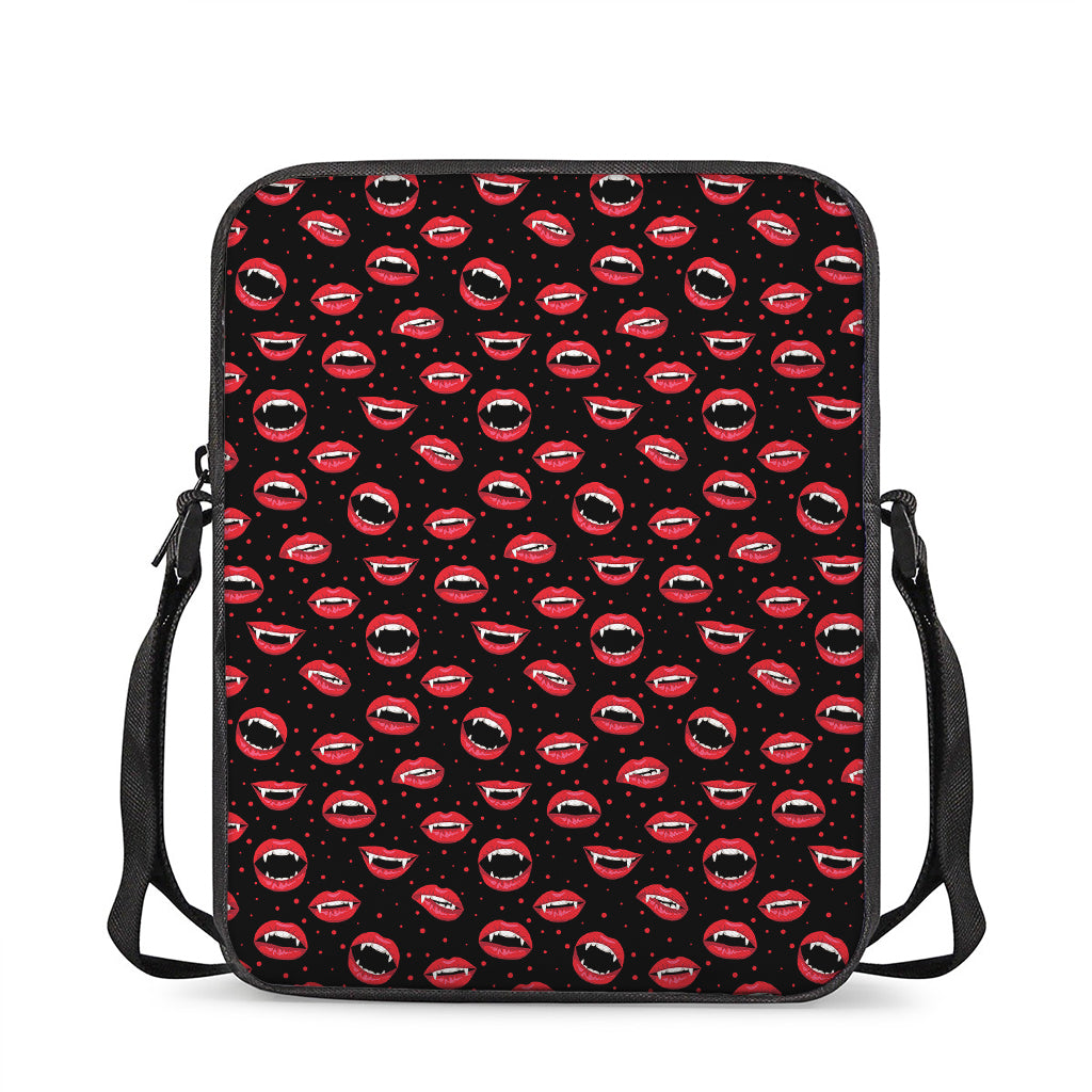 Red Halloween Vampire Lips Pattern Print Rectangular Crossbody Bag