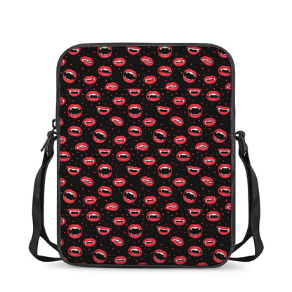 Red Halloween Vampire Lips Pattern Print Rectangular Crossbody Bag