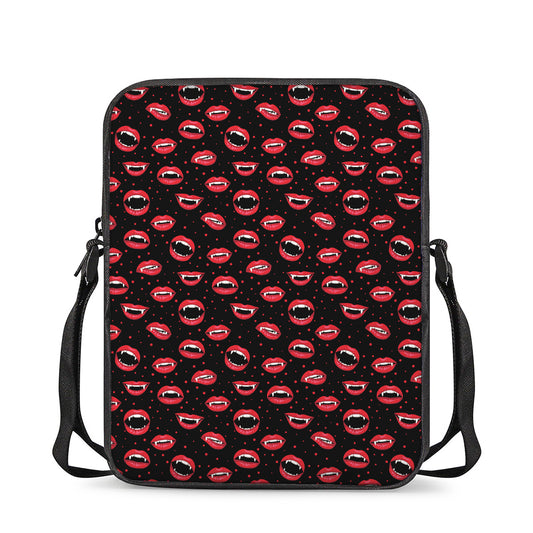 Red Halloween Vampire Lips Pattern Print Rectangular Crossbody Bag