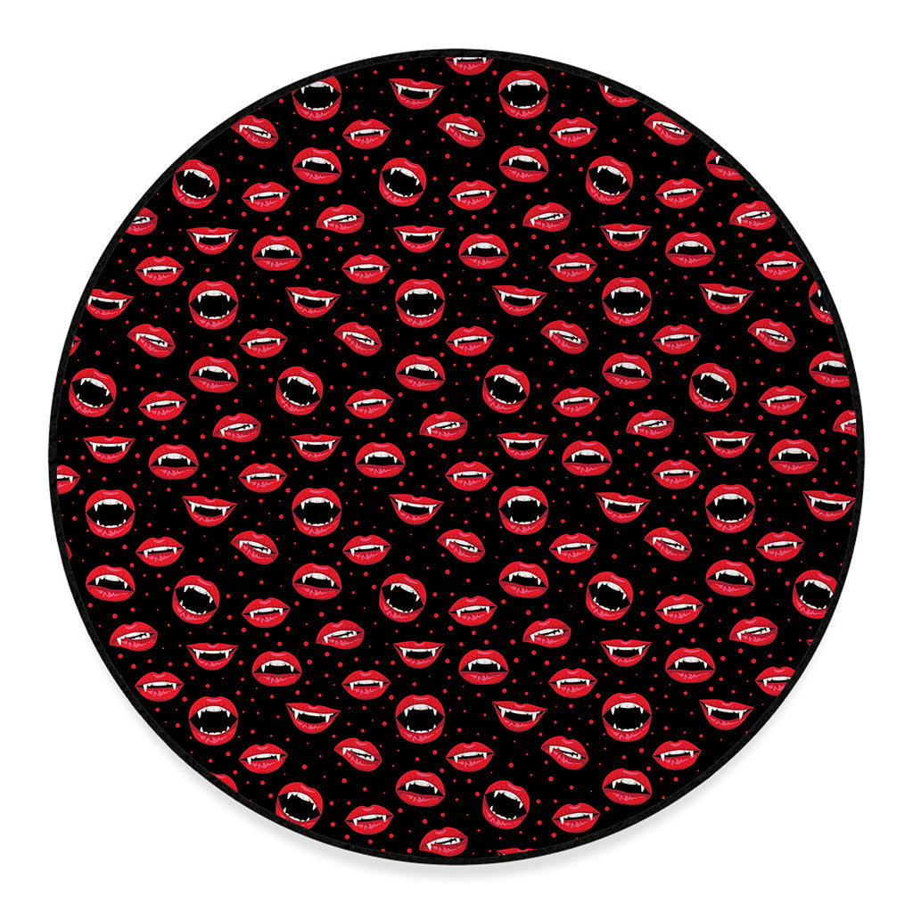 Red Halloween Vampire Lips Pattern Print Round Floor Mat