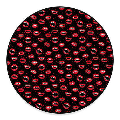 Red Halloween Vampire Lips Pattern Print Round Floor Mat