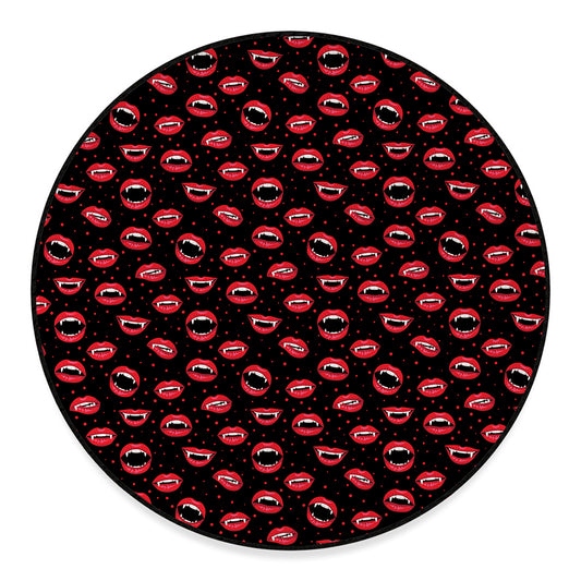 Red Halloween Vampire Lips Pattern Print Round Floor Mat