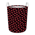 Red Halloween Vampire Lips Pattern Print Round Laundry Basket