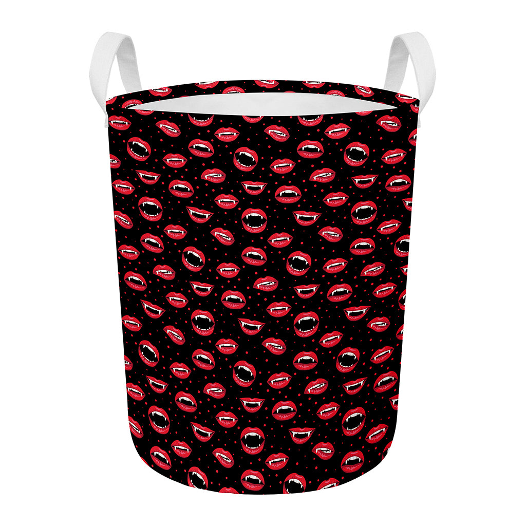 Red Halloween Vampire Lips Pattern Print Round Laundry Basket
