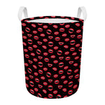 Red Halloween Vampire Lips Pattern Print Round Laundry Basket