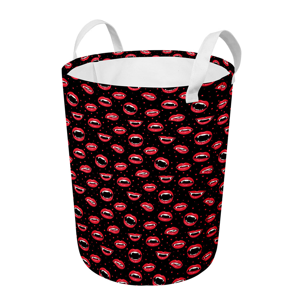 Red Halloween Vampire Lips Pattern Print Round Laundry Basket